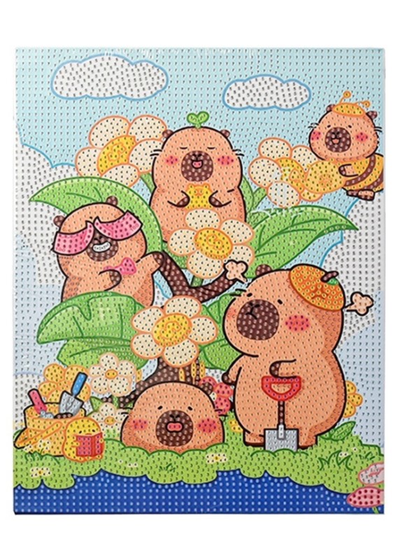 Алмазная мозайка КАПИБАРЫ 24х30 см на деревянном подрамнике, М-12185