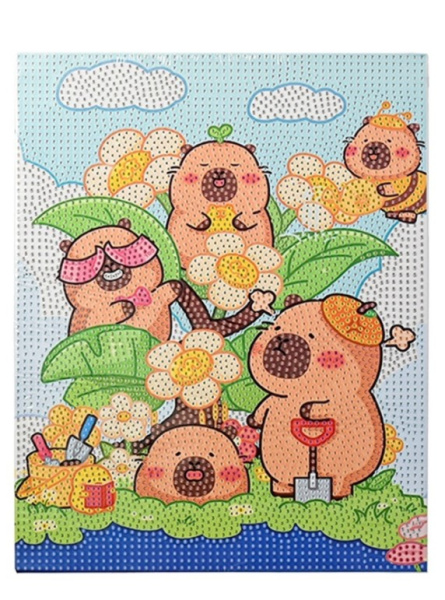 Алмазная мозайка КАПИБАРЫ 24х30 см на деревянном подрамнике, М-12185