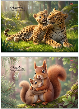 Альбом для рисования А4, 24л. 'Животные и их детки',  24-1469